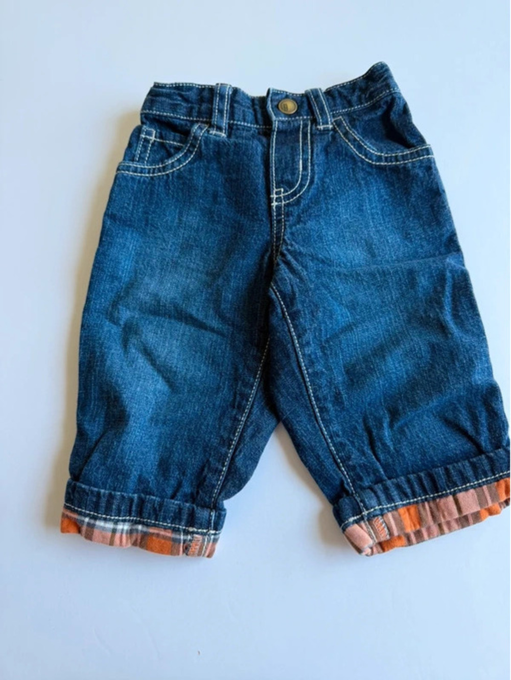 Gymboree Baby Boys Jeans 3-6M Plaid Flannel Cuffs
